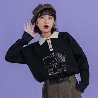 Printed Polo-neck Sweater
