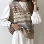 Patterned Sweater Vest Khaki - One Size