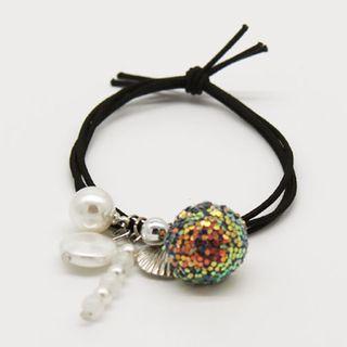 Glitter Bead Scallop Faux Pearl Hair Tie