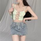 Cutout Plain Camisole Top Light Green - One Size