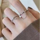 925 Sterling Silver Rhinestone Chained Ring Silver - One Size