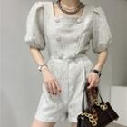 Puff-sleeve Double-breasted Romper