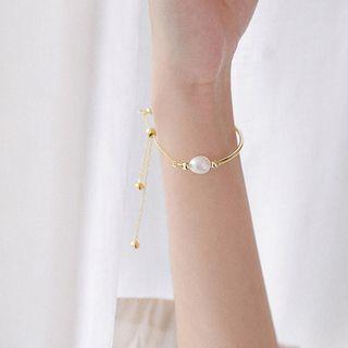 Natural Pearl Pull String Bracelet White Faux Pearl - Gold - One Size
