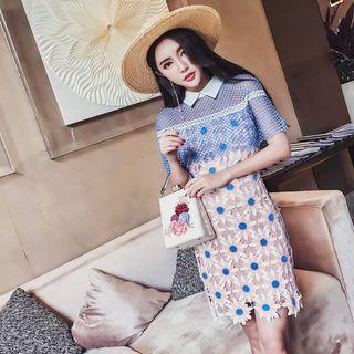 Collared Floral Lace Sheath Dress