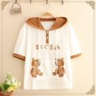 Bear Ear Hood Color-block Tee White - One Size