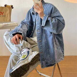 Washed Denim Printed Button-up Oversize Jacket