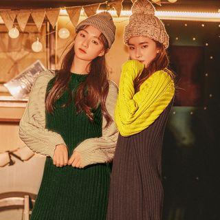 Color-block Ribbed Long Knit Top