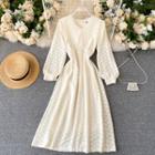 V-neck Flower Trim Lace Dress