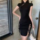 Short-sleeve Lace-up Cutout Qipao