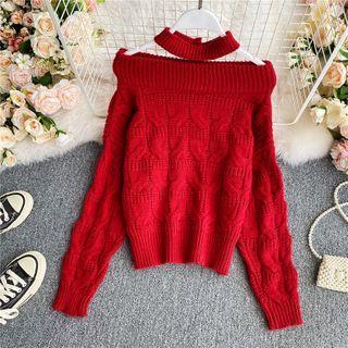 Cold Shoulder Cable-knitted Crop Sweater