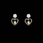 Flower Freshwater Pearl Heart Alloy Dangle Earring 1 Pair - Gold & White - One Size