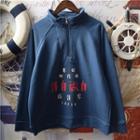 Chinese Character Zip Placket Pullover