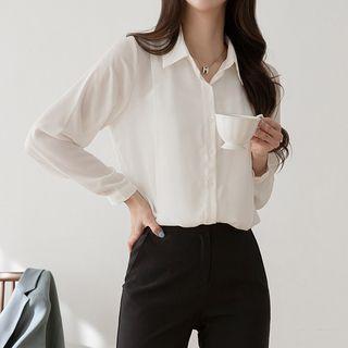 Plain Pintuck Sheer Blouse