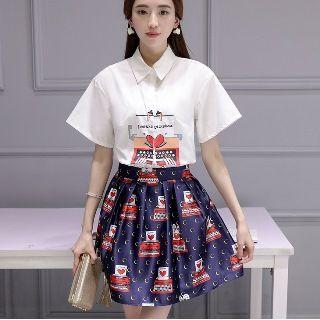 Set: Printed Shirt + Skirt