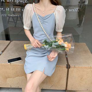 Short-sleeve Panel Slit Mini Dress