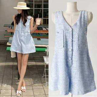 Sleeveless Tweed Romper Sky Blue - One Size