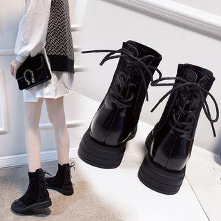 Faux Leather Lace-up Brogue Short Boots