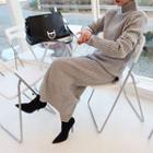Set: Monk-neck Ribbed Knit Top + Maxi Skirt