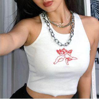 Angel Embroidery Cropped Tank Top