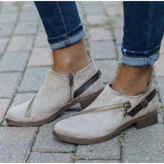 Faux Leather Zipped Block-heel Loafers