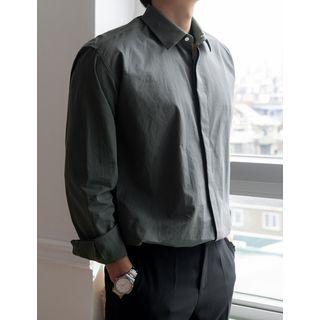 Hidden-button Cotton Shirt In 10 Colors