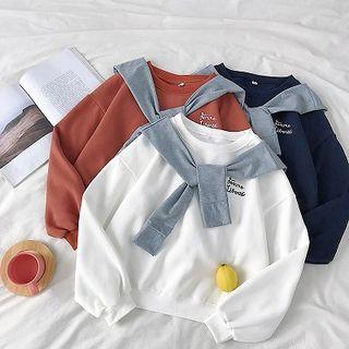 Lettering Embroidered Fleece Long-sleeve Sweatshirt