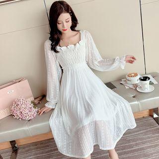 Plain Mesh Round-neck Dress