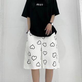 Heart Pattern Print Straight Leg Shorts