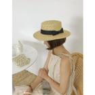 Bow-detail Woven Sun Hat Beige - One Size