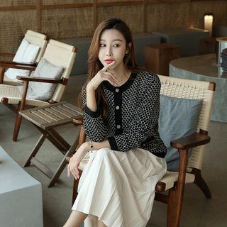 Metallic-button Wool Blend Patterned Cardigan