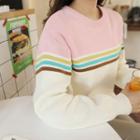 Drop-shoulder Multicolor-stripe Sweater