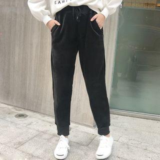 Drawstring Waist Fleece-lined Velvet Pants