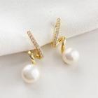 Faux Pearl Rhinestone Alloy Dangle Earring 1 Pair - Clip On Earring - Freshwater Pearl - Gold - One Size