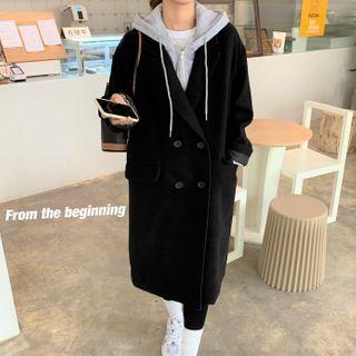 Mock Two-piece Hooded Midi Coat Black - One Size
