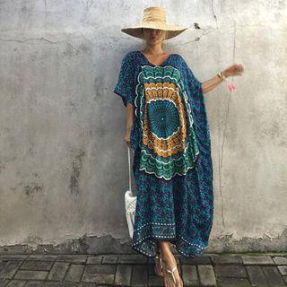 Printed 3/4 Sleeve Midi Sundress