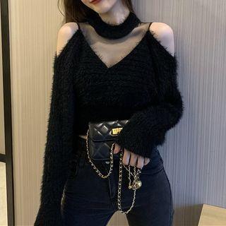 Mesh Panel Mohair Sweater
