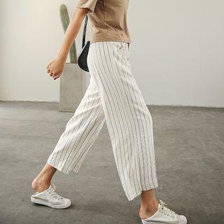 Drawstring Striped Wide-leg Pants