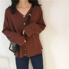 V-neck Plain Knit Cardigan