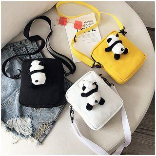 Cartoon Panda Accent Canvas Crossbody Bag