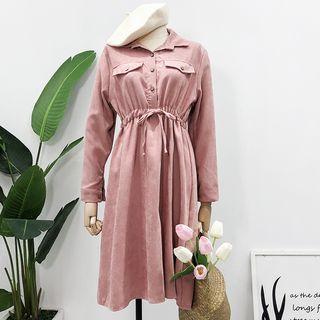 Drawstring-waist Corduroy Shirtdress