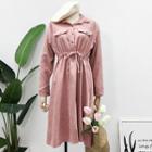 Drawstring-waist Corduroy Shirtdress