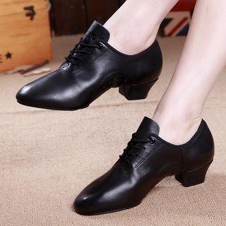 Genuine Leather Block-heel Lace-up Shoes