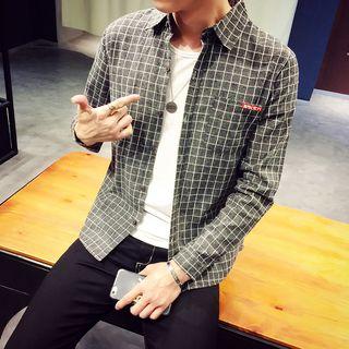 Long-sleeve Embroidery Check Shirt