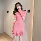 Glitter Cut-out Long-sleeve T-shirt Dress