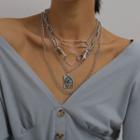 Alloy Panel Layered Choker Necklace 0415 - Silver - One Size