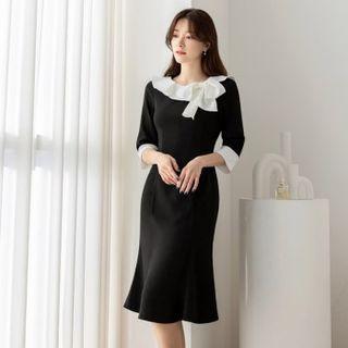 Tie-neck Contrast-ruffle Mermaid Dress