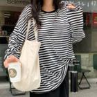 Long-sleeve Oversized Striped Top Black & White - One Size