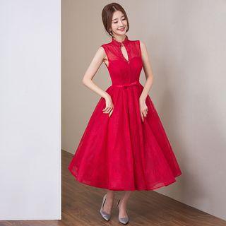 Cut Out Front Sleeveless Evening Dress