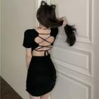 Short-sleeve Lace-up Open-back Mini Bodycon Dress