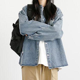Color Block Oversized Denim Jacket With Front Pocket